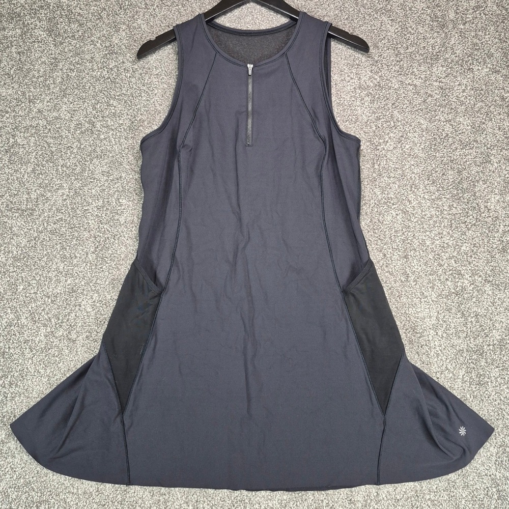 Athleta Match Point Dress Womens Large Black Mesh 1/4 Zip Athletic Activewear